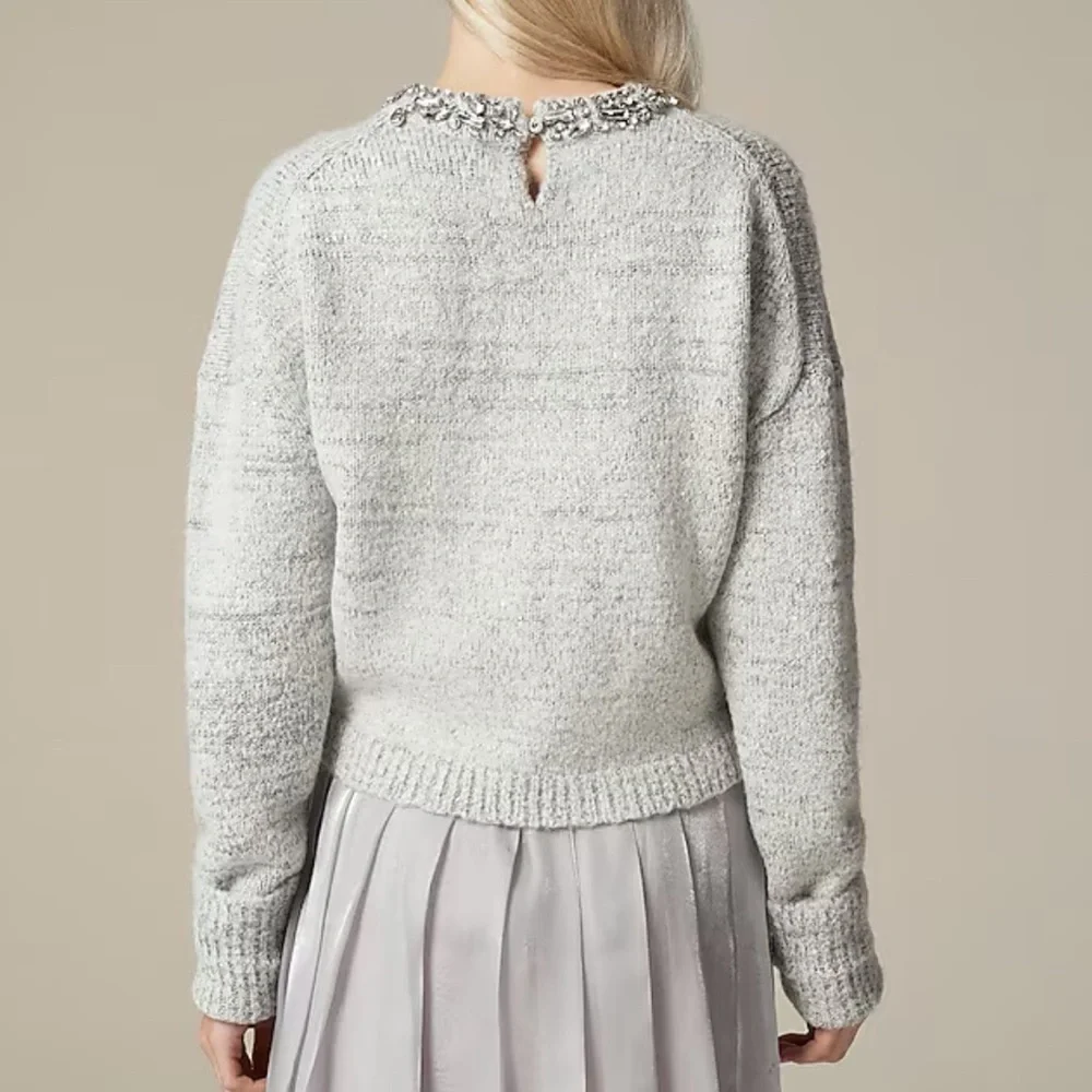 J crew Embellished pullover sweater Light Grey Silver Metal